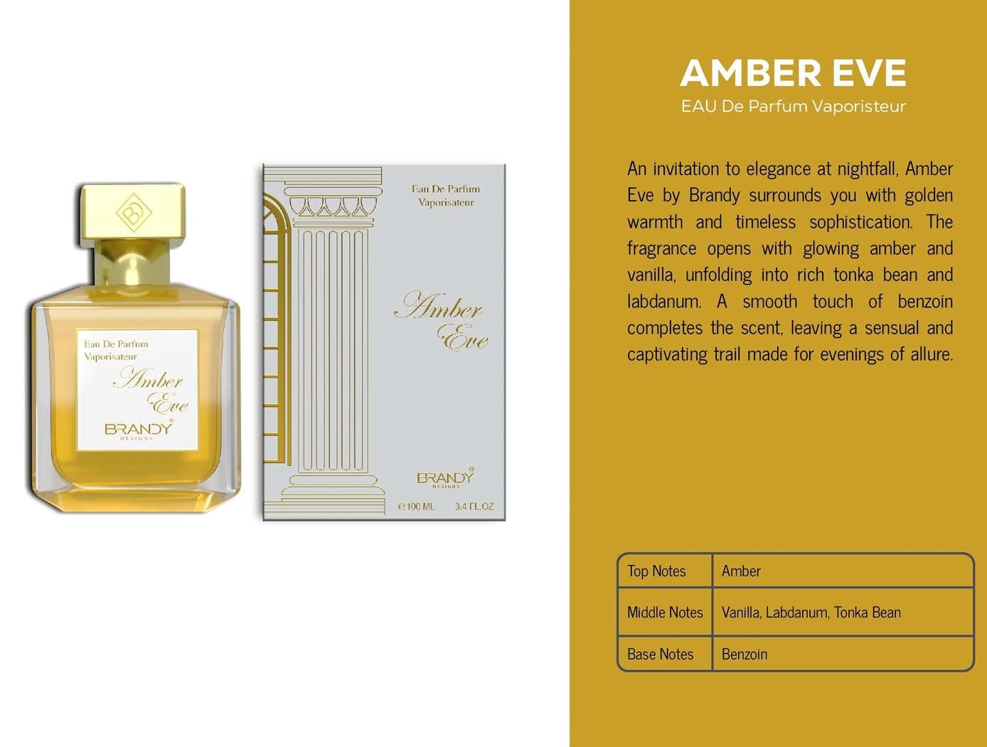 AMBER EVE by Brandy Designs 3.4oz/100ml Eau De Parfum UNISEX