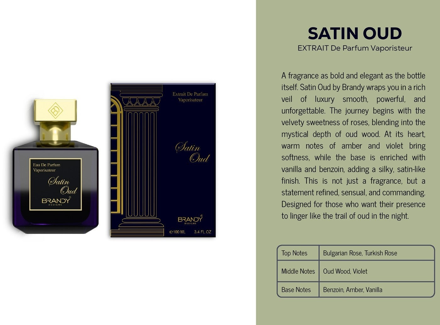 SATIN OUD by Brandy Designs 3.4oz Extrait De Parfum UNISEX