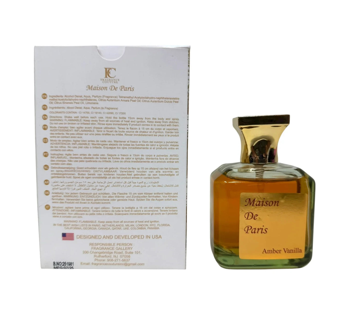 MAISON DE PARIS AMBER VANILLA 3.4OZ extrait de parfum