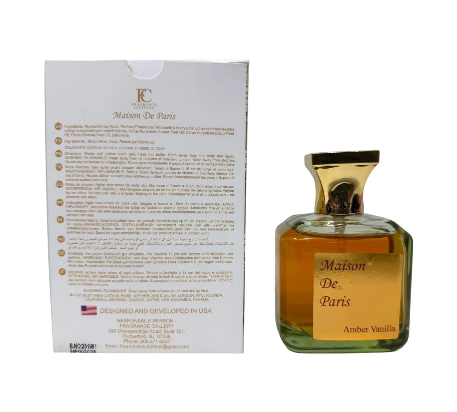 MAISON DE PARIS AMBER VANILLA 3.4OZ extrait de parfum