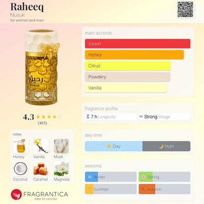 Raheeq by Nusuk Extrait De Parfum Spray (Unisex) 3.4 oz